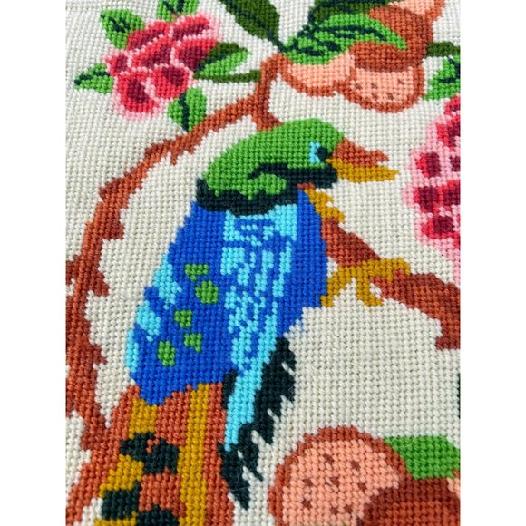 Vintage completed Needlepoint Picture Unframed Bird Flowers - Picture 4 of 11